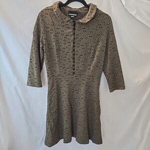 Nooworks Button Front Bodice 3/4 Sleeve All-seeing Eye Pattern Dress Sz L Green